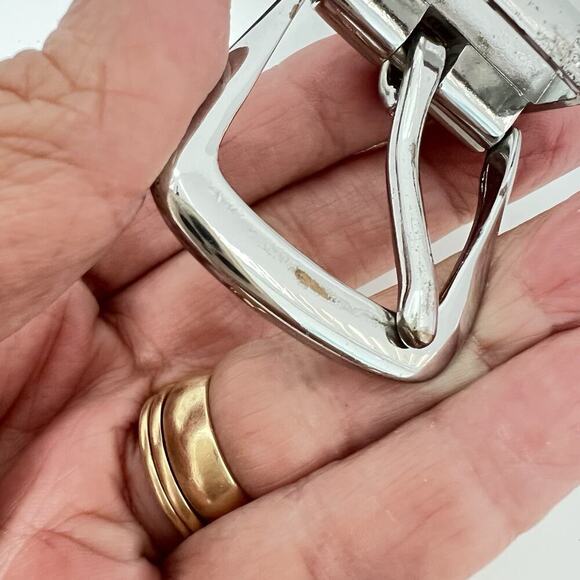 Lauren Ralph Lauren Croc Embossed Leather Belt L-32 Women Black Brown Reversible - Picture 3 of 9